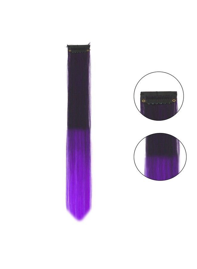 Rapidsflow Double Shade Colored Hair Streak/Hair Extensions For Women And Girls Real Hair For Highlighting Set Of 6Pc (Straight Blackpurple) - Image 5
