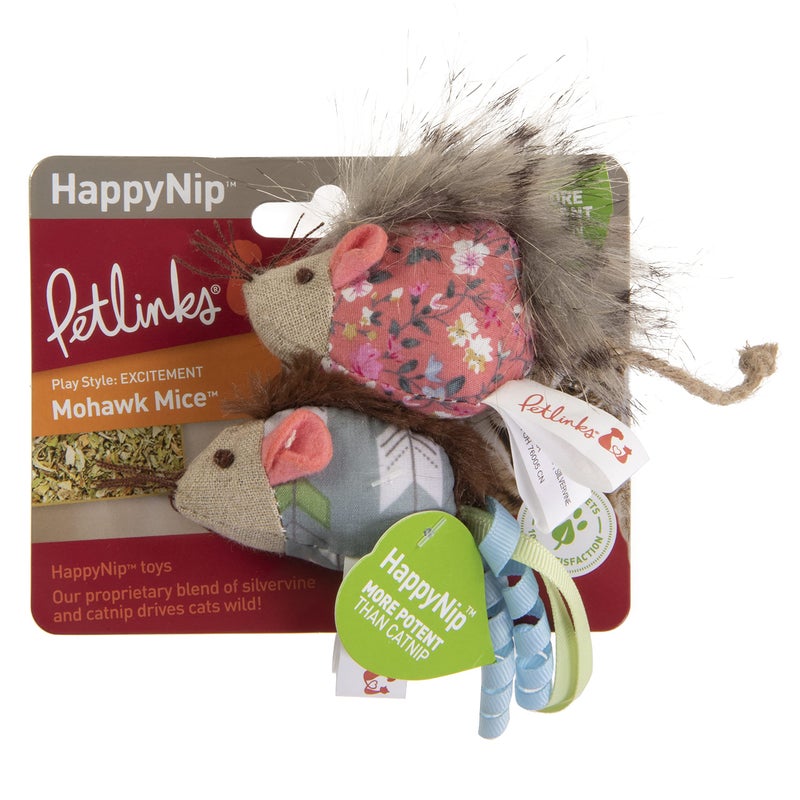 Petlinks (2 Count) HappyNip Mohawk Mice Cat Toys, Contains Silvervine & Catnip - Blue/Pink, 2 Count - Image 5