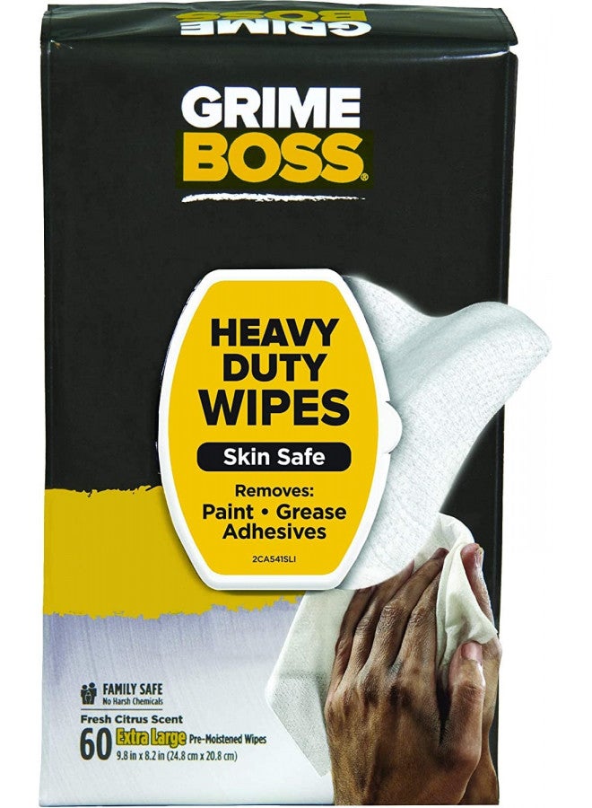 Grime Boss مناديل تنظيف اليدين الثقيلة من غرايم بوس، بيضاء 60 قطعة (عبوة من 1) - Image 1