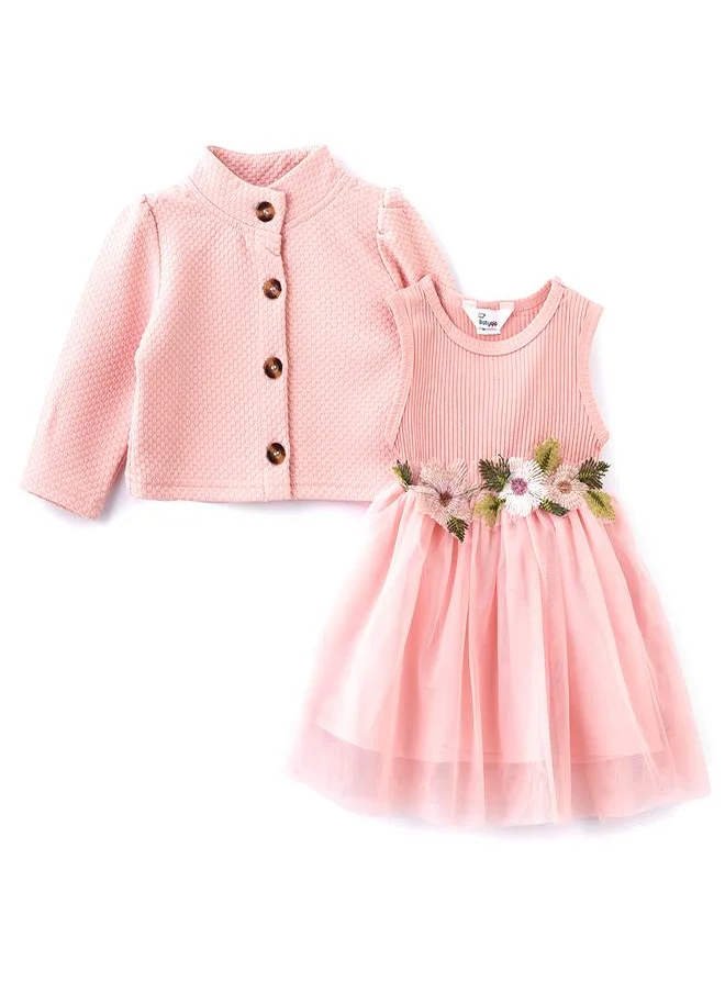 بيبي كلو Pink Floral Tulle Dress with Jacket