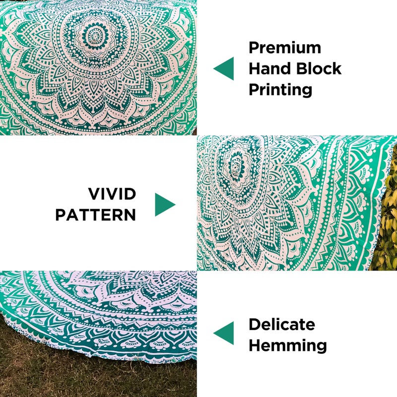 raajsee raajsee Green Ombre Mandala Tapestry Wall Hanging,Indian Cotton Beach Throw Blanket Hippie Tapestries,Boho Decor,Meditation Yoga Mat Rugs,52x82 inches  - Image 4