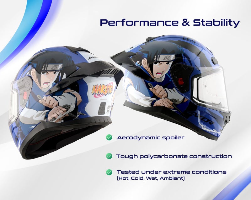Axor Saber Sasuke ISI ECE and DOT Certified Gloss Finish Full Face Helmet for Men with Pinlock Fitted Clear Visor -Blue Black-M - Image 5