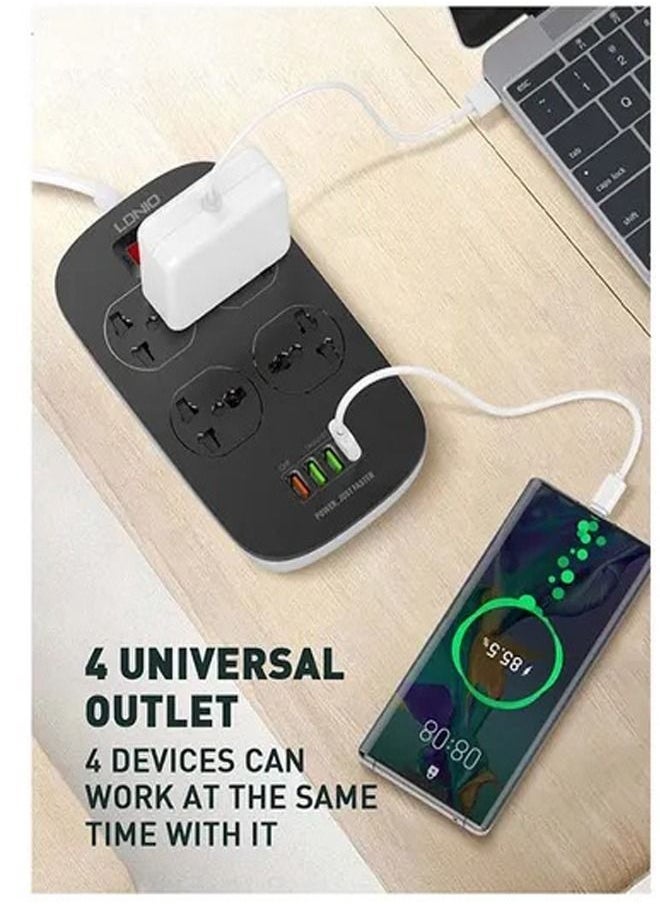 LDNIO - 2500W Power Extension Socket with 4 Power Sockets and 18W USB Ports | Defender Series Power Strip with QC USB Port Fast Charging | 2M Power Cord - Image 1