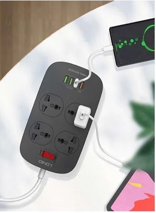 LDNIO - 2500W Power Extension Socket with 4 Power Sockets and 18W USB Ports | Defender Series Power Strip with QC USB Port Fast Charging | 2M Power Cord - Image 1