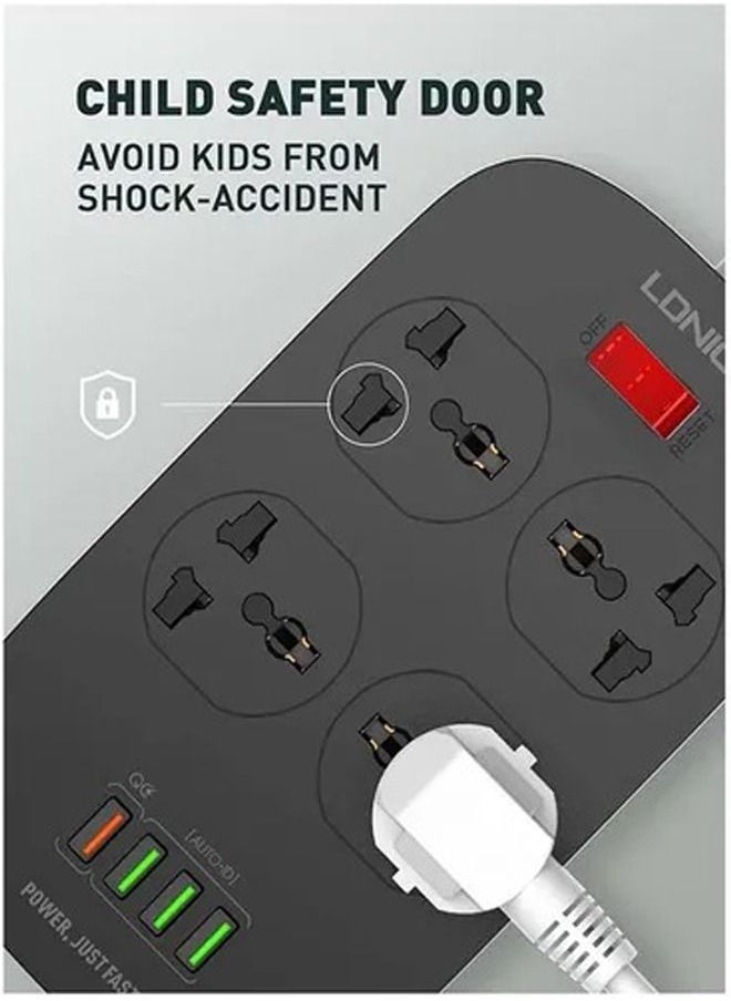 LDNIO - 2500W Power Extension Socket with 4 Power Sockets and 18W USB Ports | Defender Series Power Strip with QC USB Port Fast Charging | 2M Power Cord - Image 1
