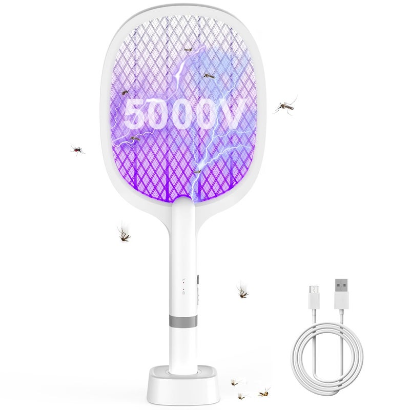 YOUBST Electric Electric Fly Swatter 5000 V, Extra Strong Electric Fly Swatter, 2-in-1 USB Type-C Electric Mosquito Swatter with Battery Rechargeable & UV Light Trap for Mosquitoes, Flies, Wasps, - Image 1