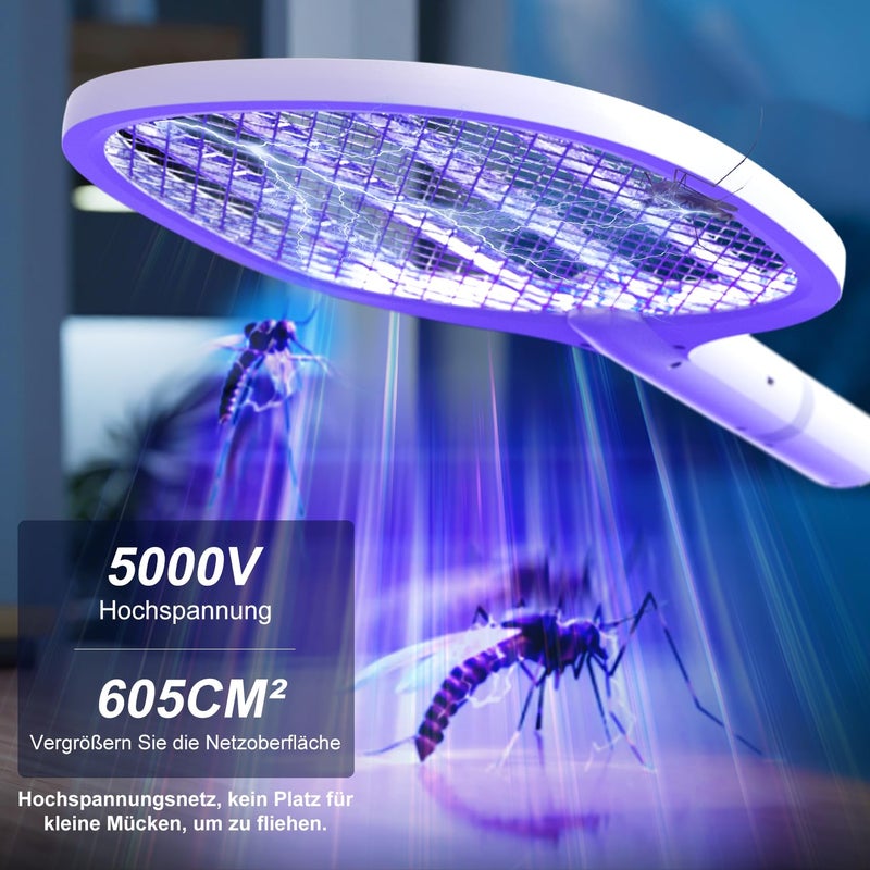 YOUBST Electric Electric Fly Swatter 5000 V, Extra Strong Electric Fly Swatter, 2-in-1 USB Type-C Electric Mosquito Swatter with Battery Rechargeable & UV Light Trap for Mosquitoes, Flies, Wasps, - Image 3