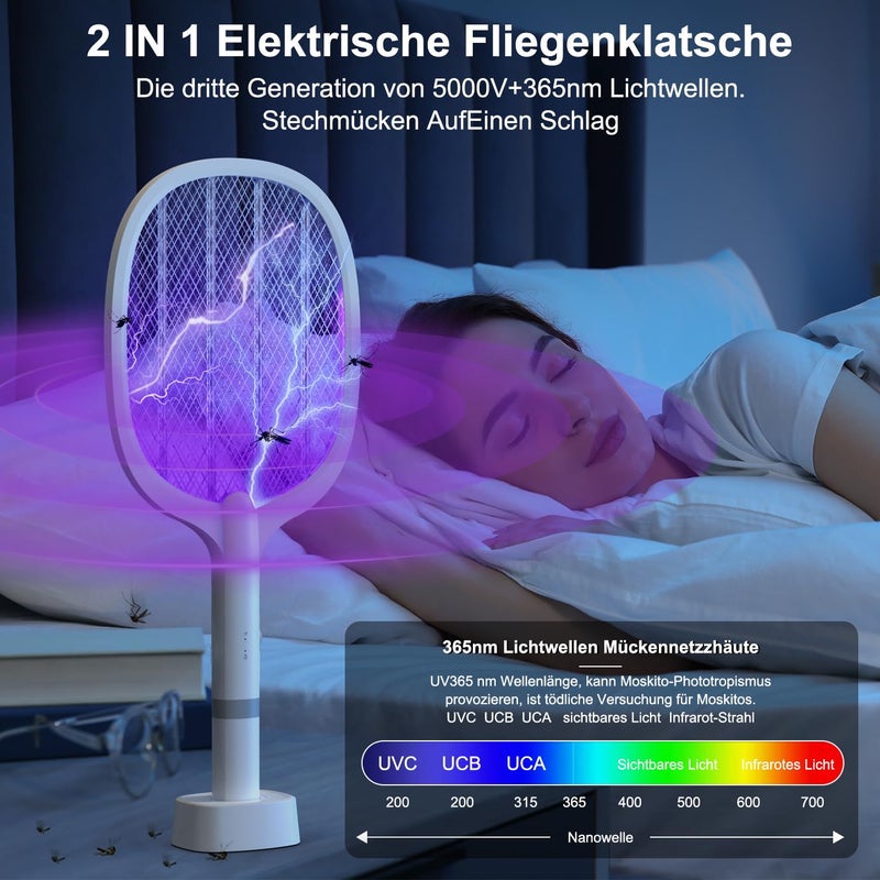 YOUBST Electric Electric Fly Swatter 5000 V, Extra Strong Electric Fly Swatter, 2-in-1 USB Type-C Electric Mosquito Swatter with Battery Rechargeable & UV Light Trap for Mosquitoes, Flies, Wasps, - Image 4