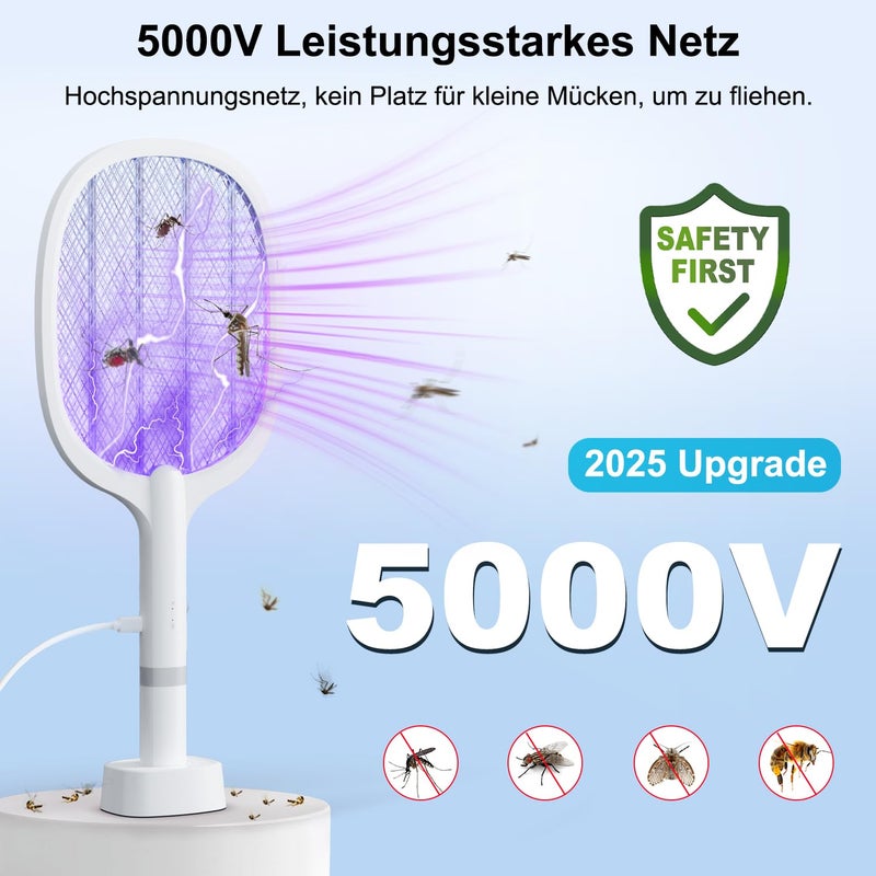 YOUBST Electric Electric Fly Swatter 5000 V, Extra Strong Electric Fly Swatter, 2-in-1 USB Type-C Electric Mosquito Swatter with Battery Rechargeable & UV Light Trap for Mosquitoes, Flies, Wasps, - Image 2