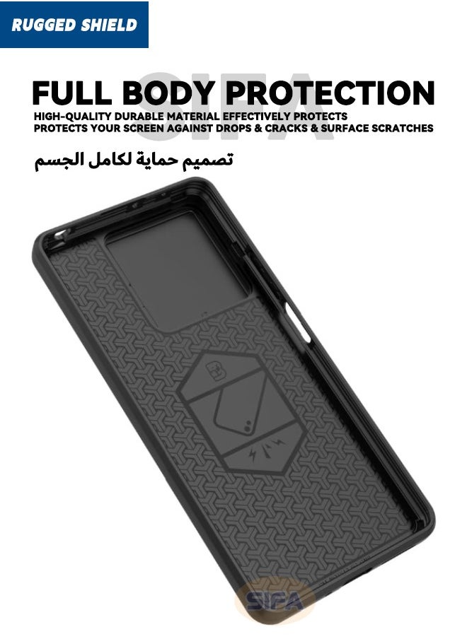 راجيد شيلد - حافظة Redmi Note 13 Pro 5G / Xiaomi POCO X6 5G مع غطاء كاميرا منزلق، غطاء هاتف مقاوم للصدمات شديد التحمل من الدرجة العسكرية مع مسند لهاتف Redmi Note 13 Pro 5G / Xiaomi POCO X6 5G، أسود - Image 1
