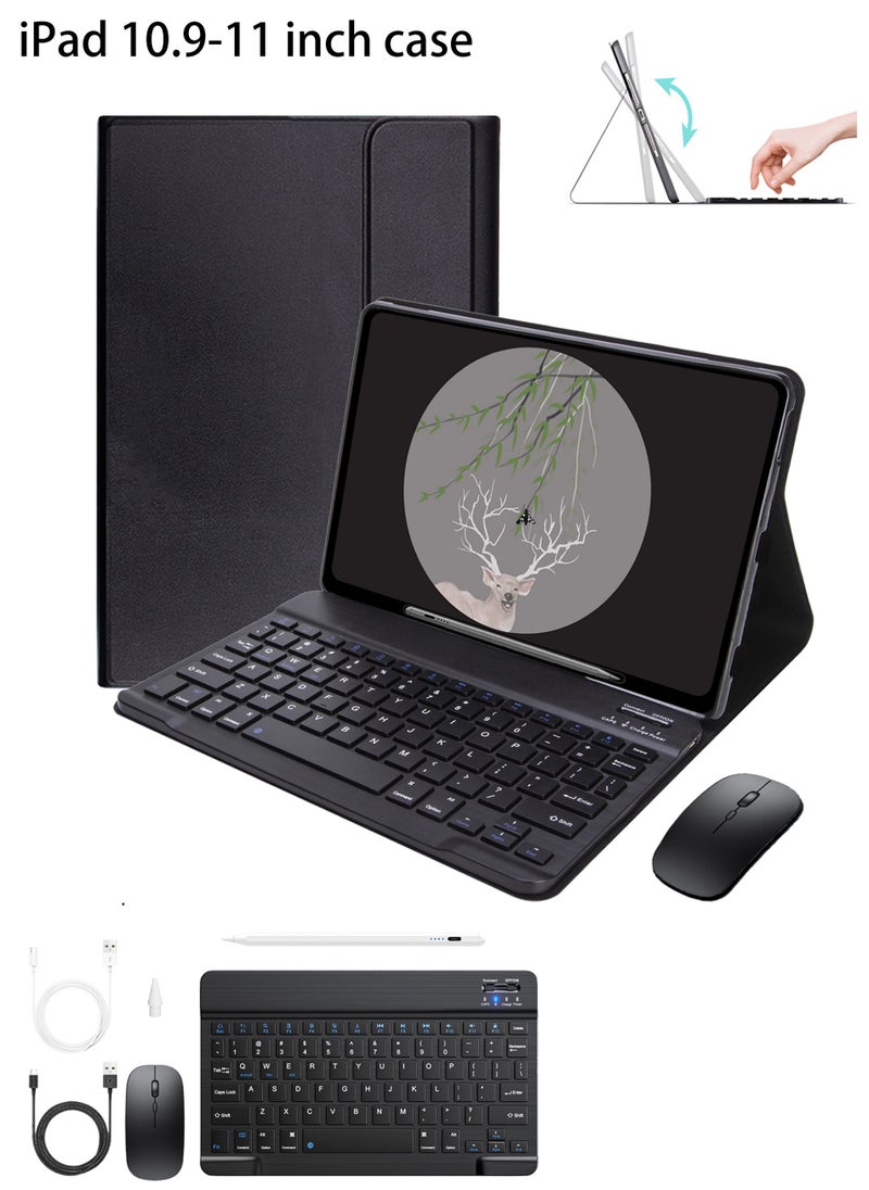 HAOHAN - 4-in-1 iPad Tablet Keyboard Protector Bundle, With iPad Case, Wireless Keyboard, Wireless Mouse, Stylus Pen, Designed for 10.9 & 11 Inch iPad, Universal Model iPad Air 4/5/M2, iPad Pro 1/2/3/4/M4, Black (No iPad) - Image 1