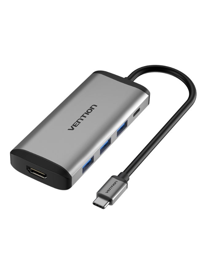 VENTION Type-C to HDMI/USB3.0*3/PD Converter 0.15M Gray Metal Type Model # CNBHB - Image 1
