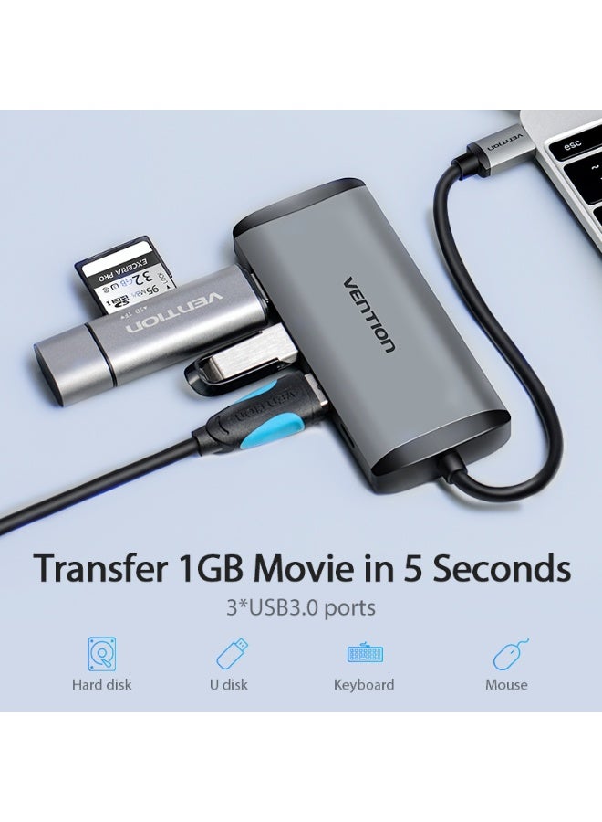 VENTION Type-C to HDMI/USB3.0*3/PD Converter 0.15M Gray Metal Type Model # CNBHB - Image 5