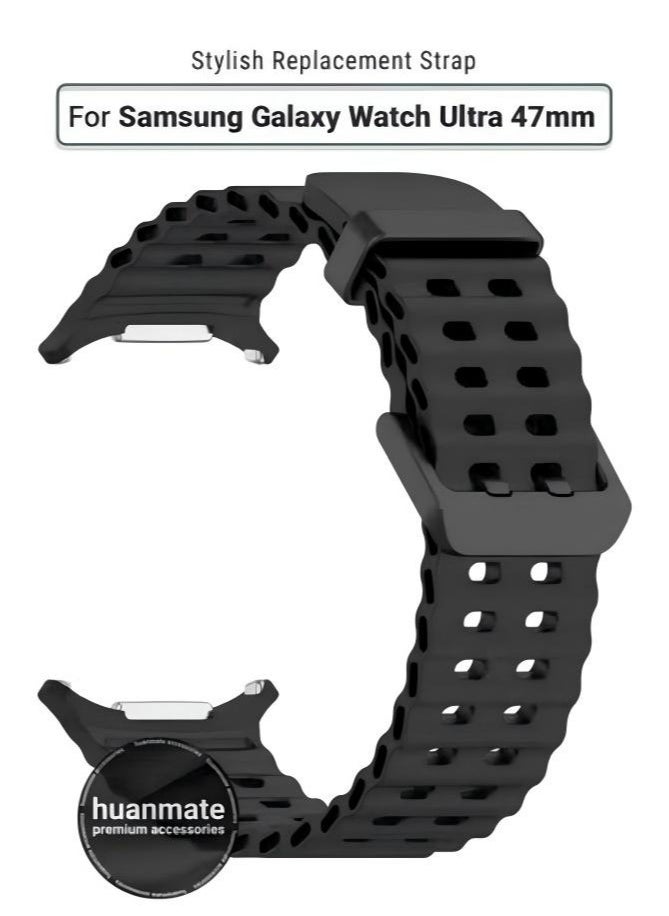 huanmate Samsung Galaxy Watch Ultra 47mm Soft Silicone Replacement Strap - High Quality, Lightweight, Stylish & Durable - Easy Installation - Replacement Strap for Samsung Galaxy Watch Ultra 47mm  - Image 1