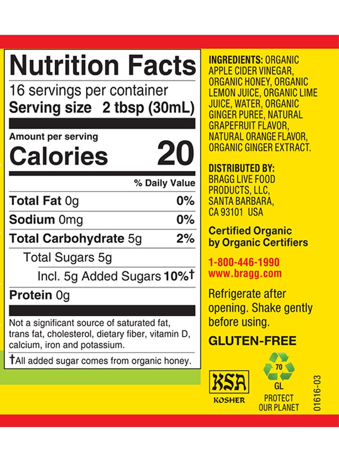 Bragg Organic Apple Cider Vinegar With Citrus Ginger  - Image 3