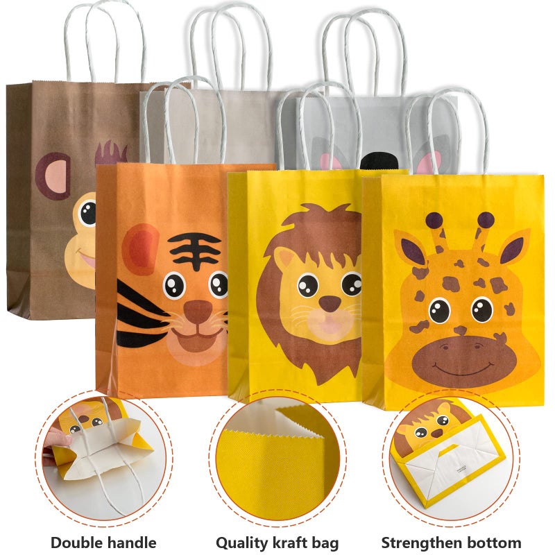 kulusion 18 Packs Safari Animals Candy Bags For Birthday Party With Handles, Jungle Theme Party Supplie, Safari Animals Goodie Bags for Kids Baby Shower Birthday Party Favor - 210x150x80mm - Image 3
