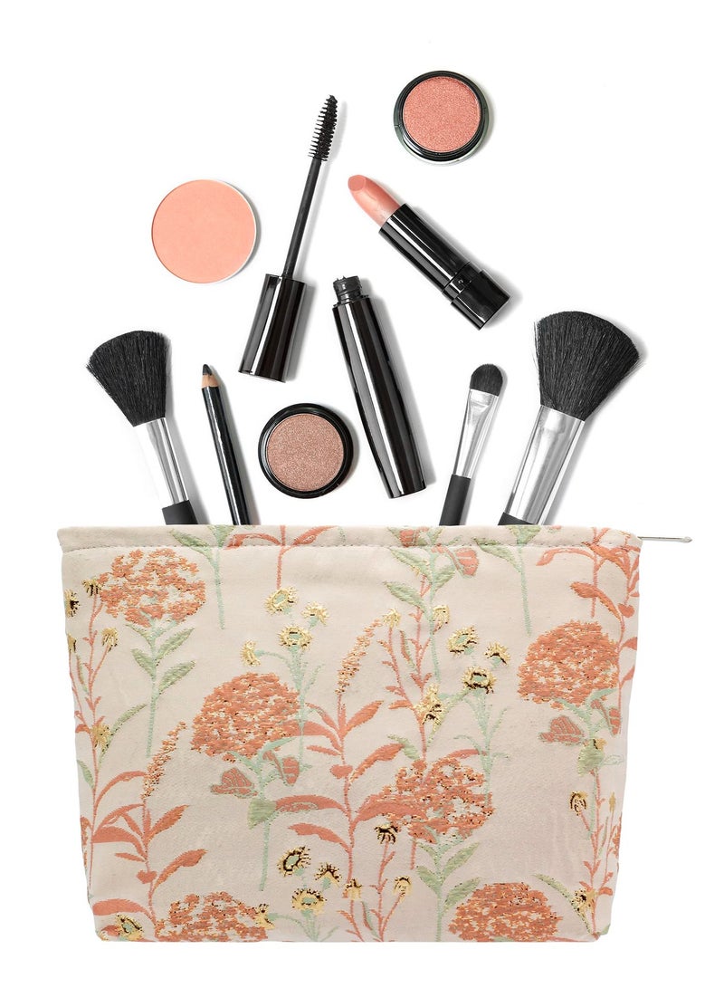 حقائب المكياج لحقيبة السترة حقيبة مستحضرات التجميل قماش السفر الكبير تجميع منظم أداة حقيبة للنساء والبنات,زهرة بروكاد الوردي - Image 1