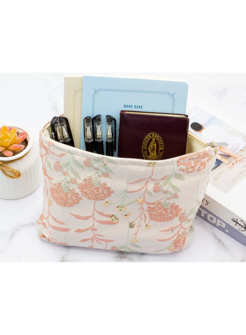 حقائب المكياج لحقيبة السترة حقيبة مستحضرات التجميل قماش السفر الكبير تجميع منظم أداة حقيبة للنساء والبنات,زهرة بروكاد الوردي - Image 3