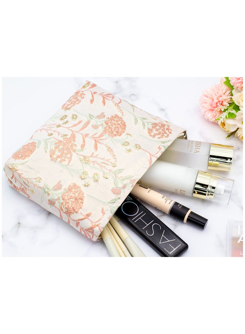 حقائب المكياج لحقيبة السترة حقيبة مستحضرات التجميل قماش السفر الكبير تجميع منظم أداة حقيبة للنساء والبنات,زهرة بروكاد الوردي - Image 4