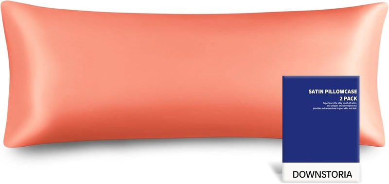 DOWNSTORIA Satin Body Pillow Cover Similar to Silk Body Pillow Pillowcase 1 Pack,Smooth and Cooling, Silky Envelope Closure Large Long Pillow Cases, Gifts for Women Men(20x54 Inches, Coral) - Image 1