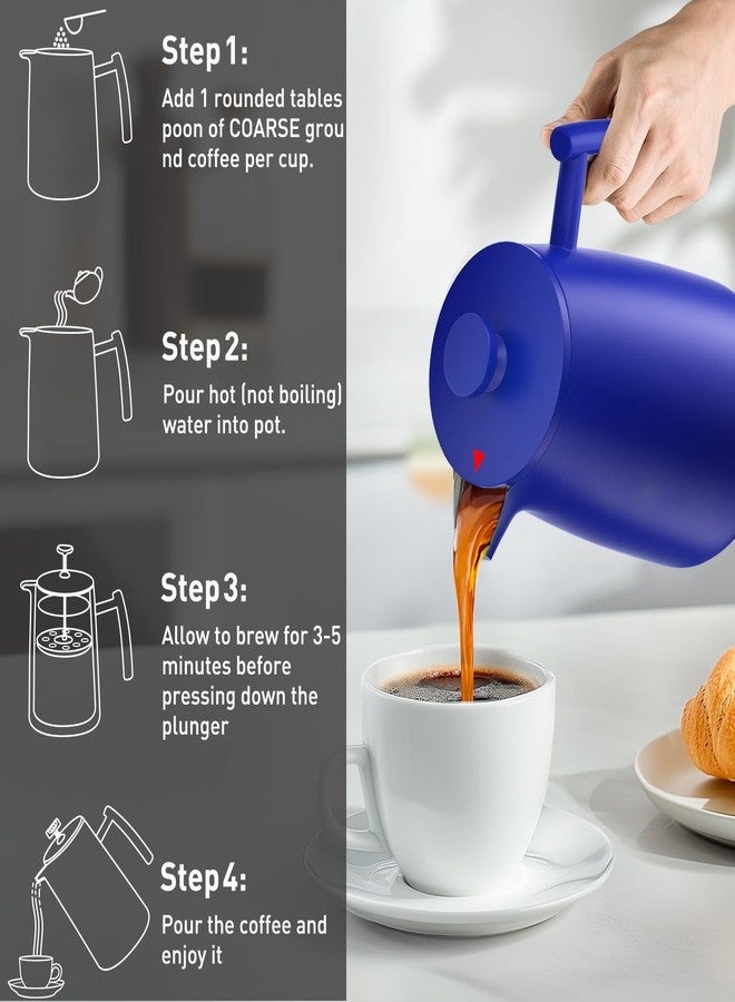 Secura 50oz French Press Coffee Maker - 304 Stainless Steel, Insulated Coffee Press with Extra Filter, Blue - Image 5