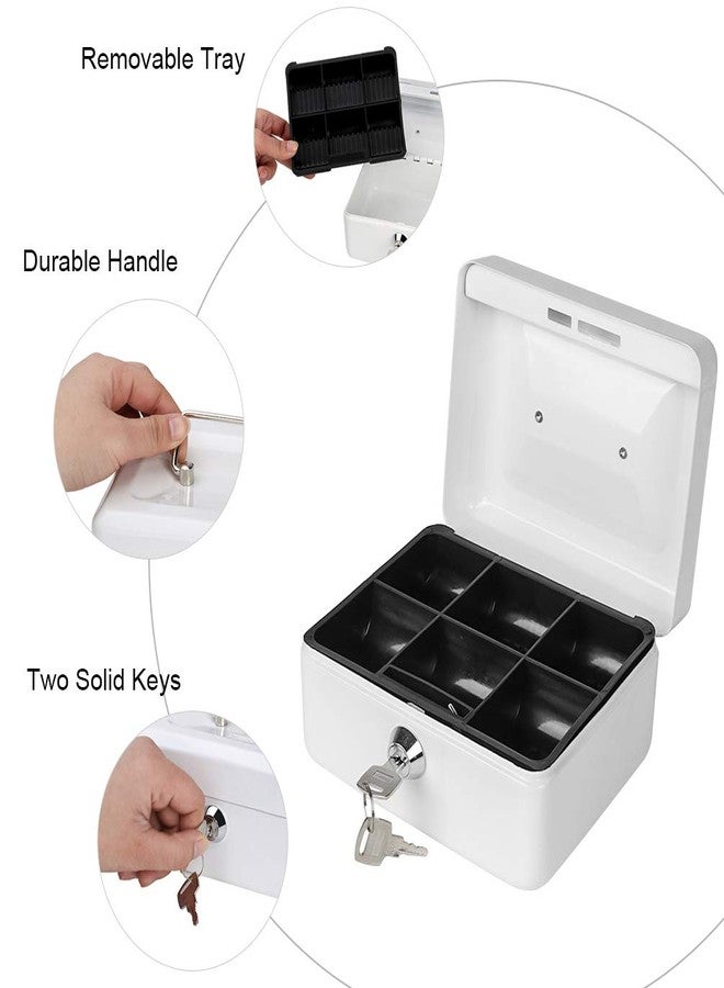 Parrency Cash Box with Money Tray, Small Money Box with Key Lock, 6" x 4 4/5" x 3", White - Image 4