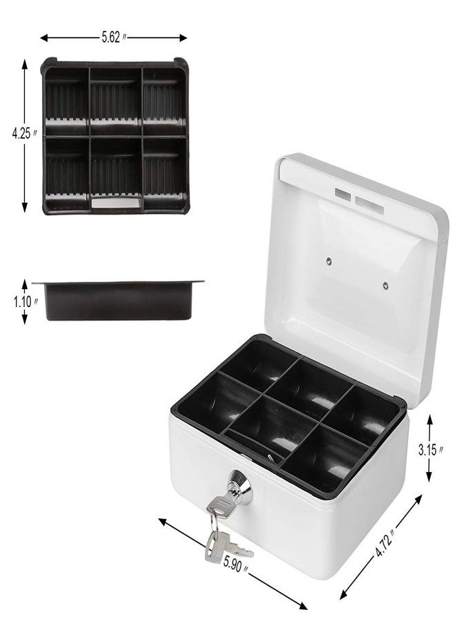 Parrency Cash Box with Money Tray, Small Money Box with Key Lock, 6" x 4 4/5" x 3", White - Image 3