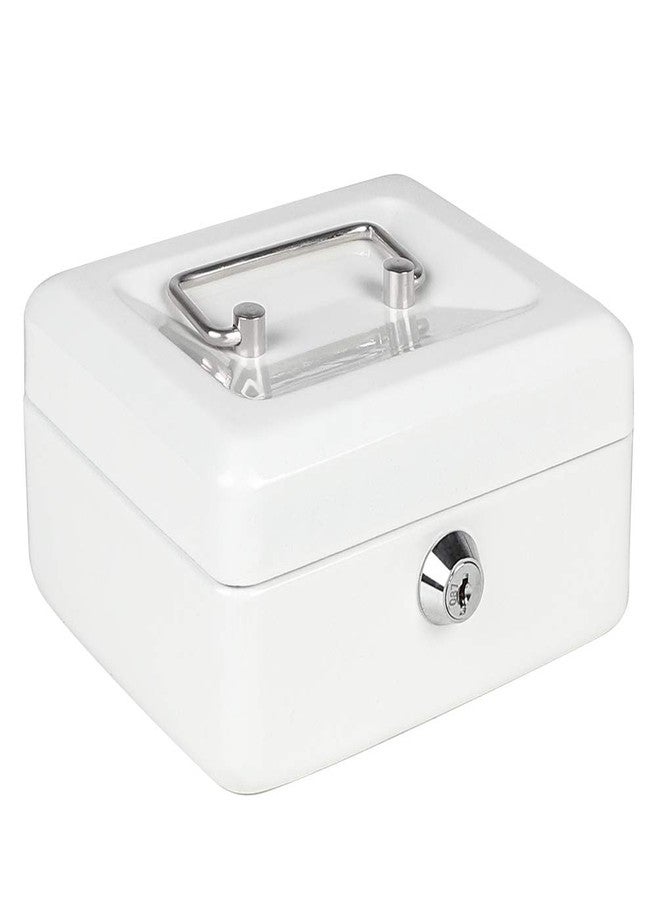 Parrency Cash Box with Money Tray, Small Money Box with Key Lock, 6" x 4 4/5" x 3", White - Image 1