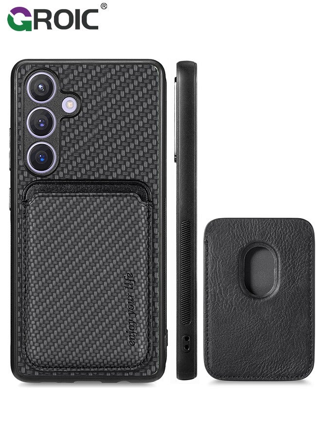 GROIC Black Sumsung Galaxy S24 Plus Wallet Flip Cover Credit Card Holder Slots Kickstand Shockproof Protection Premium Carbon Fiber Texture Silicone Phone Case Slim Case for Sumsung Galaxy S24 Plus  - Image 1