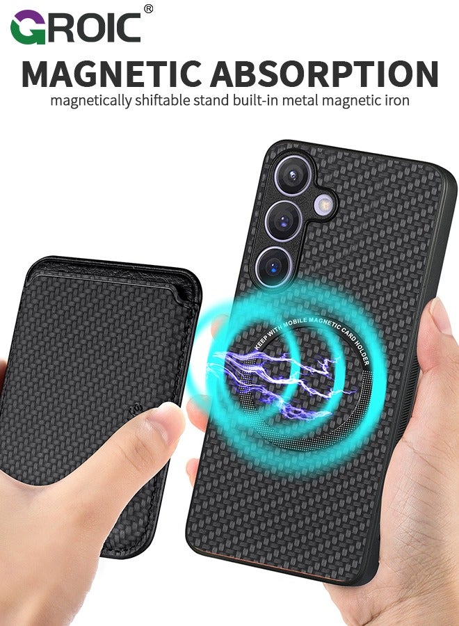 GROIC Black Sumsung Galaxy S24 Plus Wallet Flip Cover Credit Card Holder Slots Kickstand Shockproof Protection Premium Carbon Fiber Texture Silicone Phone Case Slim Case for Sumsung Galaxy S24 Plus  - Image 4