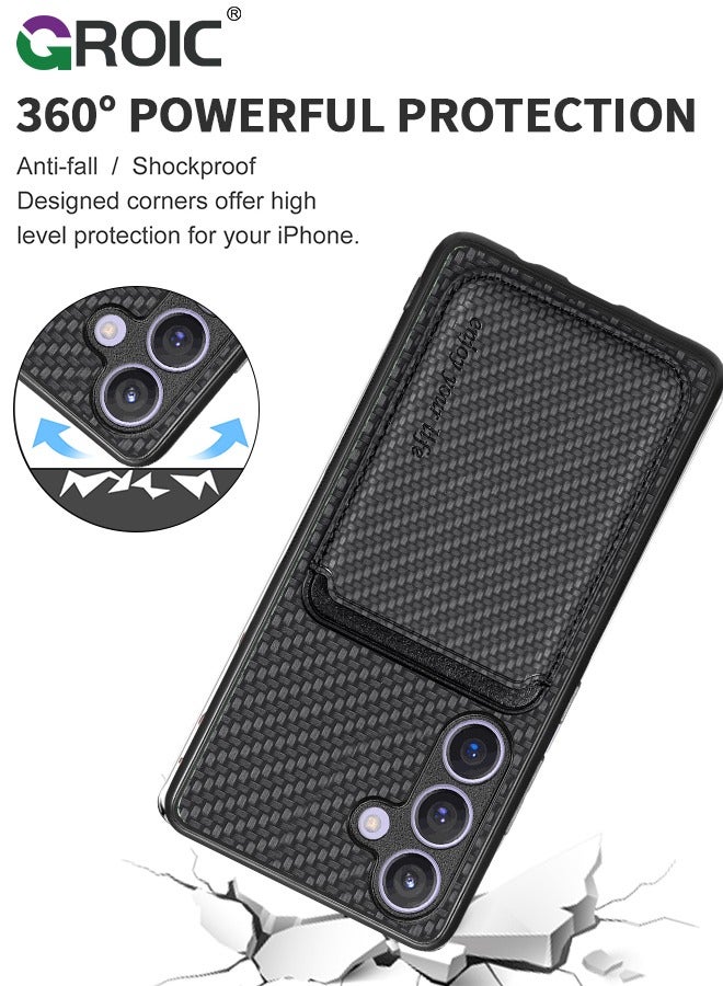 GROIC Black Sumsung Galaxy S24 Plus Wallet Flip Cover Credit Card Holder Slots Kickstand Shockproof Protection Premium Carbon Fiber Texture Silicone Phone Case Slim Case for Sumsung Galaxy S24 Plus  - Image 5