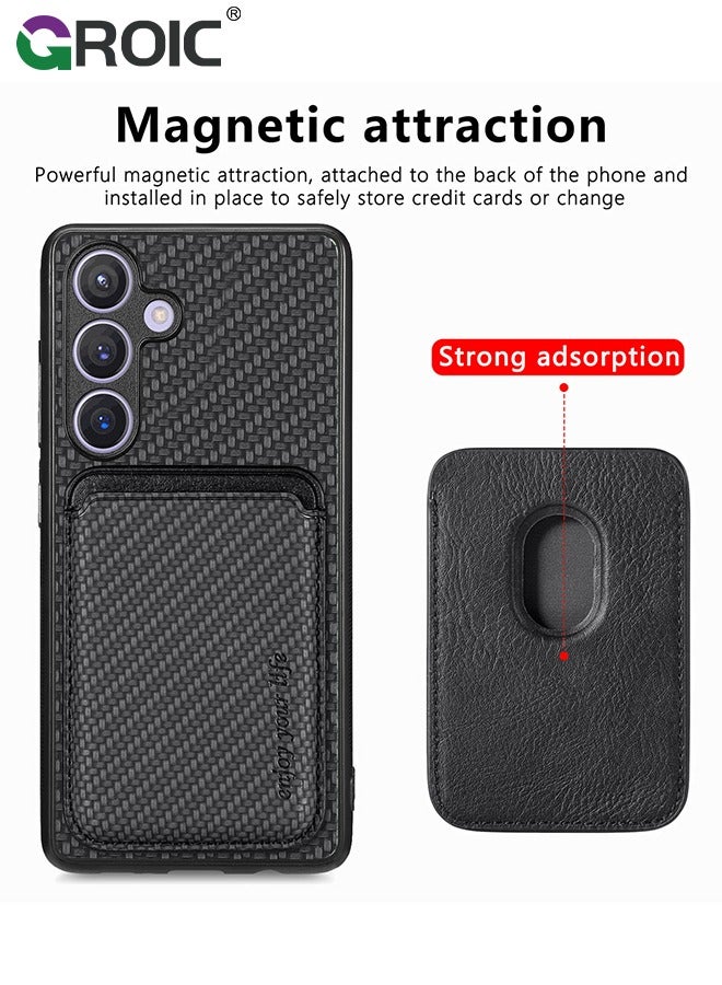 GROIC Black Sumsung Galaxy S24 Plus Wallet Flip Cover Credit Card Holder Slots Kickstand Shockproof Protection Premium Carbon Fiber Texture Silicone Phone Case Slim Case for Sumsung Galaxy S24 Plus  - Image 2