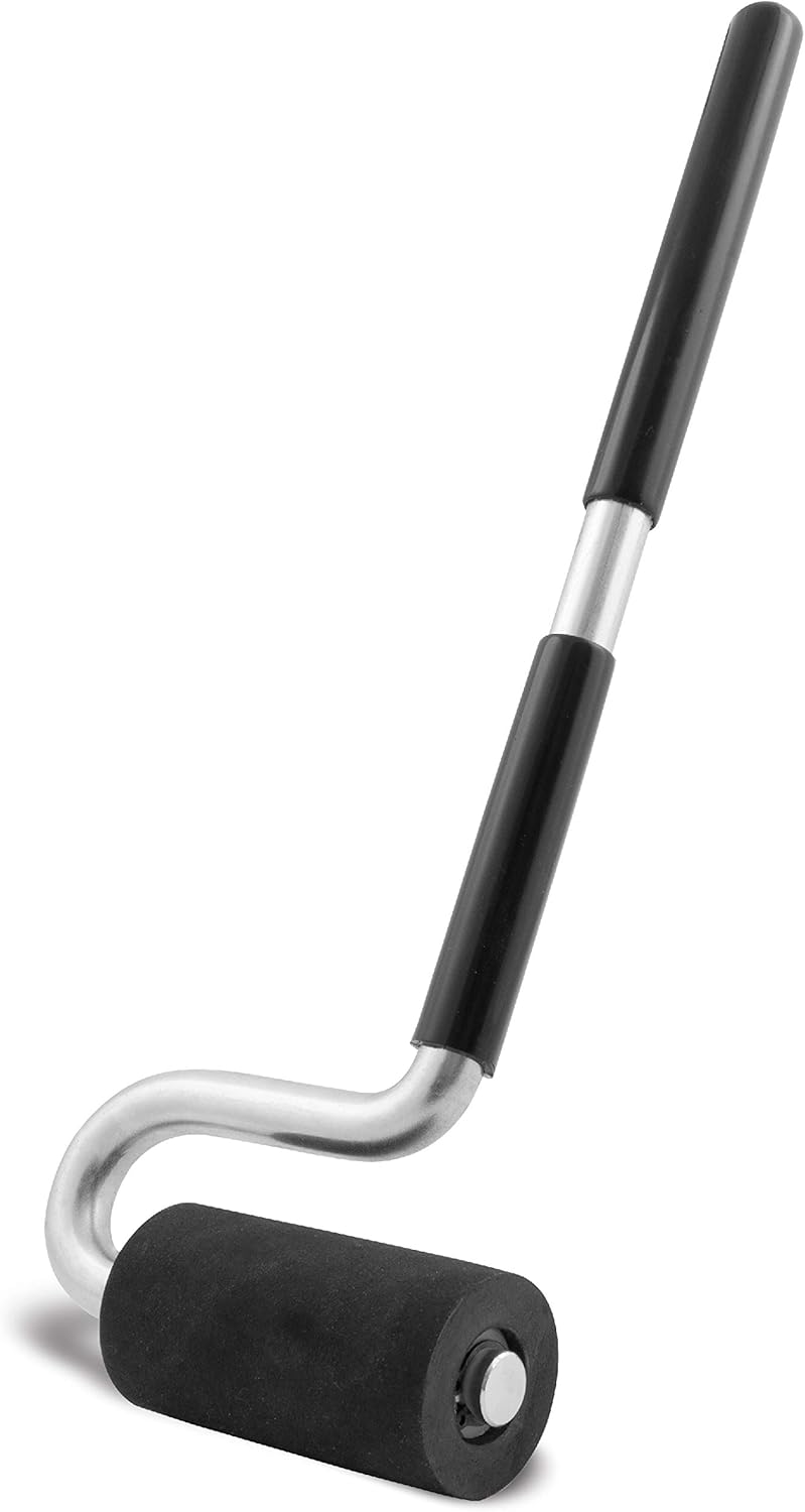 Fulton Long Handle J Roller with Thick Rubber Roller 1-1/2” in Diameter by 2-7/8” Wide For Veneers Laminate Wall Coverings and Edge Banding for Maximum Pressure Adhesion - Image 1