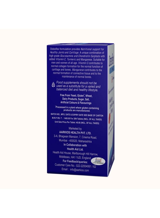 Health Aid HealthAid Osteoflex with Hyluronic Acid, Glucosamine & Chondroitin | Joint Support Supplement with Vitamin C, Manganese and Curcumin | Flexible Joints | Connective Tissue | Cartilage - 30 Tablets - Image 2