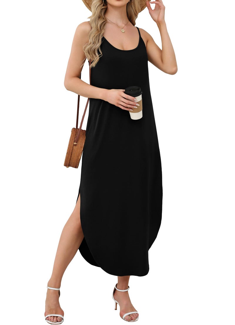 WIHOLL Plus Size Black Dresses for Curvy Women Resort Wear for Women 2026 Cami Casual Maternity Summer Dress 2XL - Image 3