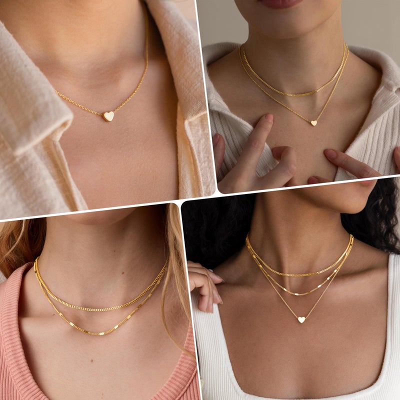 Poxtex Layered Tiny Gold Heart Necklaces for Women, Dainty Stackable Cute Heart Pendant Choker Necklaces, Valentine Gifts for Mom Wife Girlfriend Sister Friend Women Beauty Gifts for Young Women - Image 5