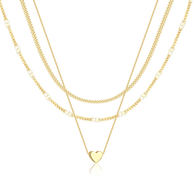 Poxtex Layered Tiny Gold Heart Necklaces for Women, Dainty Stackable Cute Heart Pendant Choker Necklaces, Valentine Gifts for Mom Wife Girlfriend Sister Friend Women Beauty Gifts for Young Women - Image 1