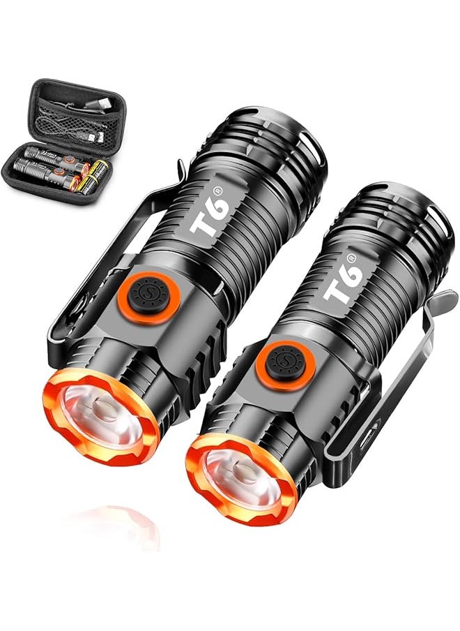PROMASS promass 1000 Lumen Pocket Flashlight - 2 Pack EDC Torch Rechargeable 3 Modes Mini Torch for Camping Hiking Outdoor Emergency Waterproof Super Bright Small Flashlight with Tail Magnet Magnetic Clip  - Image 1
