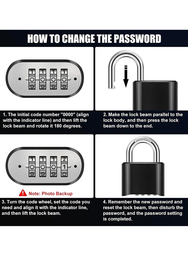 قفلان مركبان متينان بأربعة أرقام، قفل خارجي مقاوم للماء، مناسب للبوابات، والأسوار، وصناديق الأدوات، والحقائب، ووحدات التخزين بمشبك، وخزانات الصالات الرياضية، والخزانات المدرسية (أسود) - Image 5