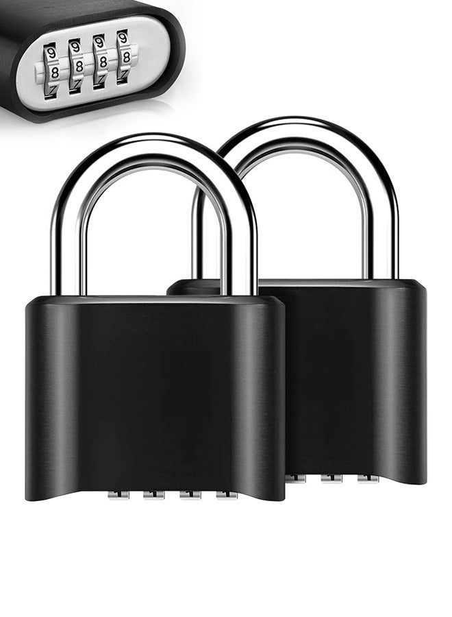 قفلان مركبان متينان بأربعة أرقام، قفل خارجي مقاوم للماء، مناسب للبوابات، والأسوار، وصناديق الأدوات، والحقائب، ووحدات التخزين بمشبك، وخزانات الصالات الرياضية، والخزانات المدرسية (أسود) - Image 1