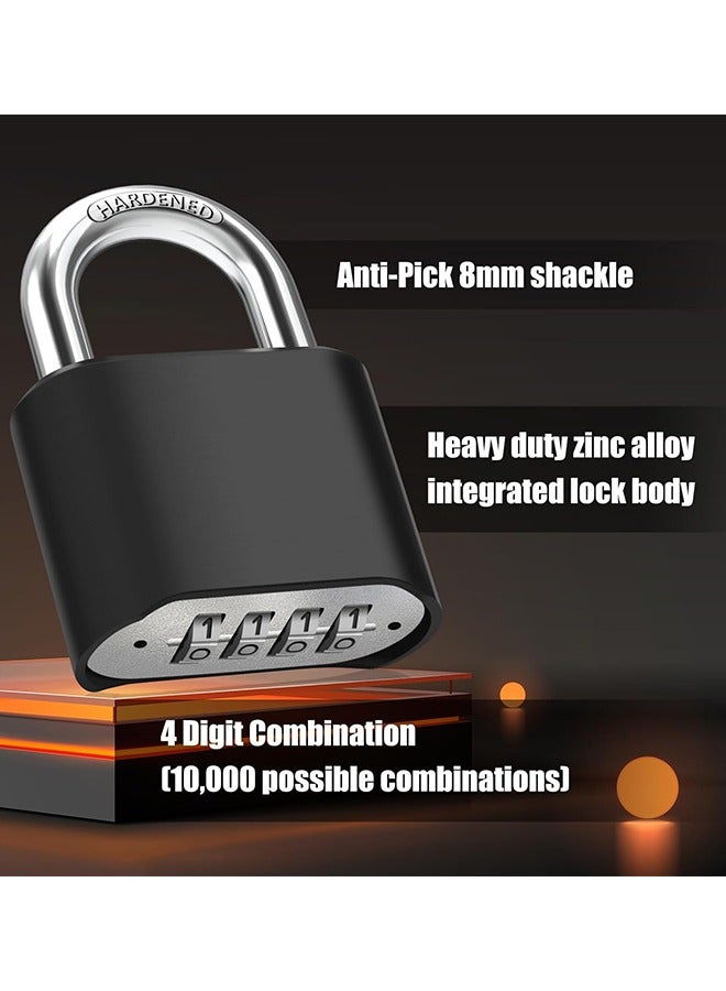 قفلان مركبان متينان بأربعة أرقام، قفل خارجي مقاوم للماء، مناسب للبوابات، والأسوار، وصناديق الأدوات، والحقائب، ووحدات التخزين بمشبك، وخزانات الصالات الرياضية، والخزانات المدرسية (أسود) - Image 3