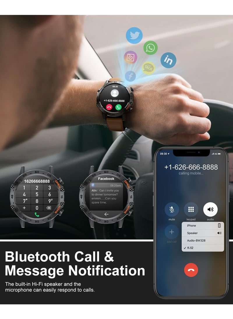 TDZDDYS Military Smartwatch for Men, 1.39" with SpO2, Sleep Monitor, Step Counter, 24/7 Heart Rate, 100+ Sports Modes, Make/Answer Call, Leather Band
