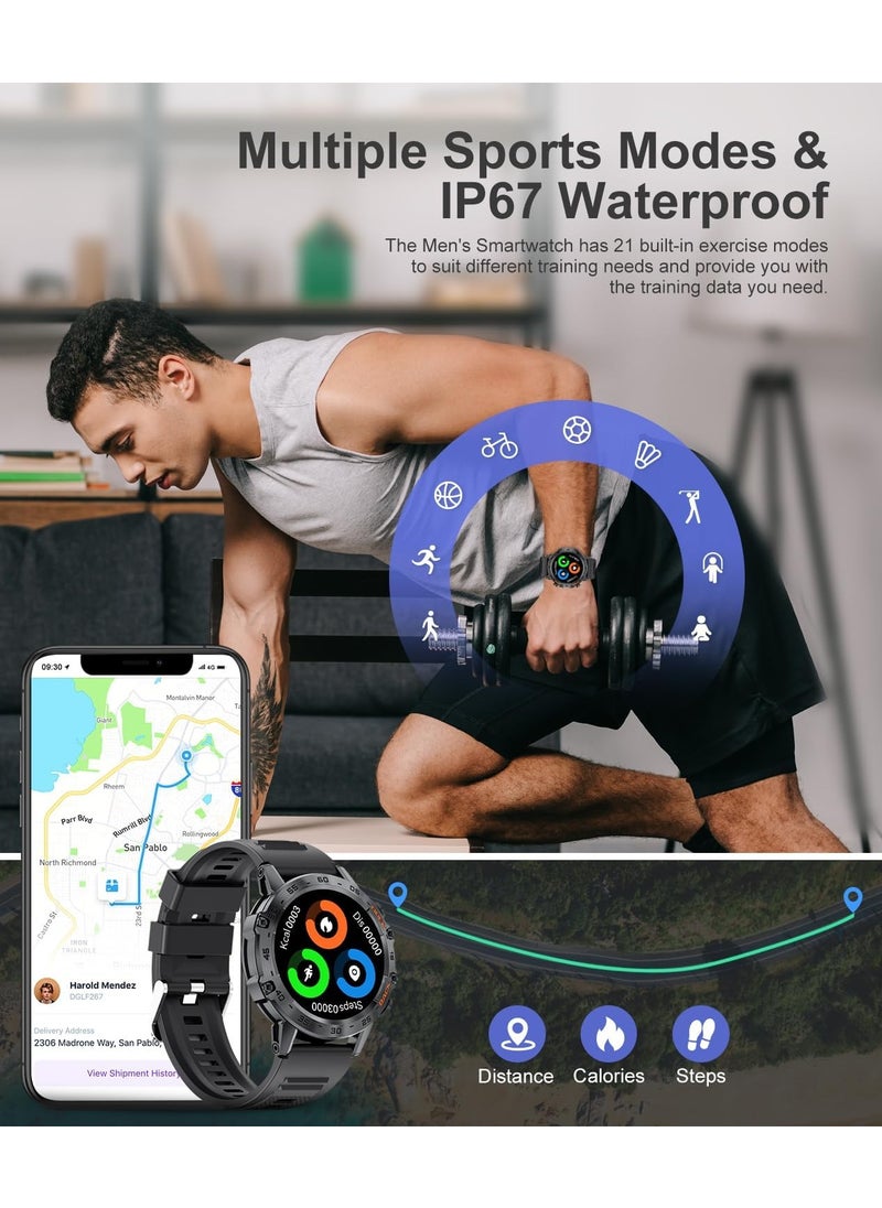 TDZDDYS Military Smartwatch for Men, 1.39" with SpO2, Sleep Monitor, Step Counter, 24/7 Heart Rate, 100+ Sports Modes, Make/Answer Call, Leather Band