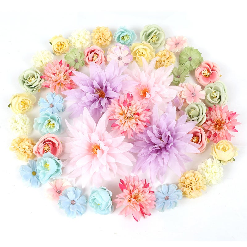 LACGO 48 PCS Fake Flowers Heads - Artificial Flower Heads Bulk Silk Faux Rose DIY Flower Embellishments Blossom Wreath Bouquets for Crafts Wedding Bridal Party Baby Shower Home Decoration(Mix Color) - Image 1