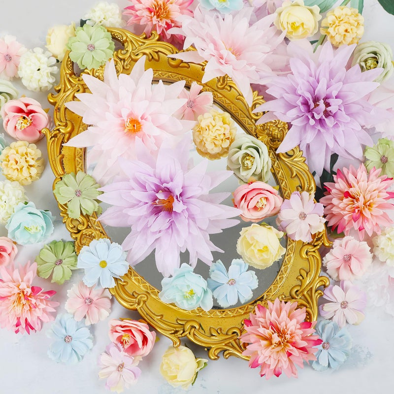 LACGO 48 PCS Fake Flowers Heads - Artificial Flower Heads Bulk Silk Faux Rose DIY Flower Embellishments Blossom Wreath Bouquets for Crafts Wedding Bridal Party Baby Shower Home Decoration(Mix Color) - Image 3