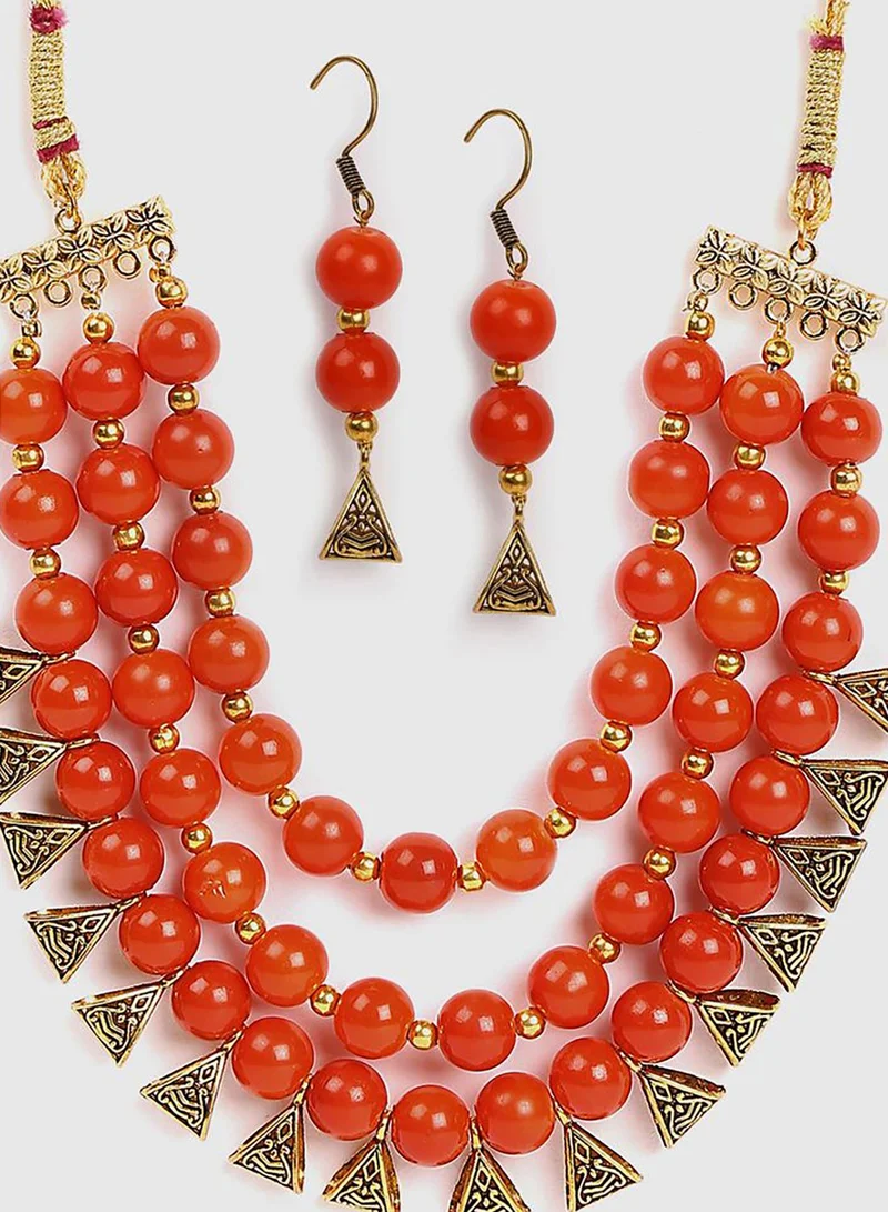 SOHI 3 Layered Gold-Plated Beaded Loop Jewellery Set