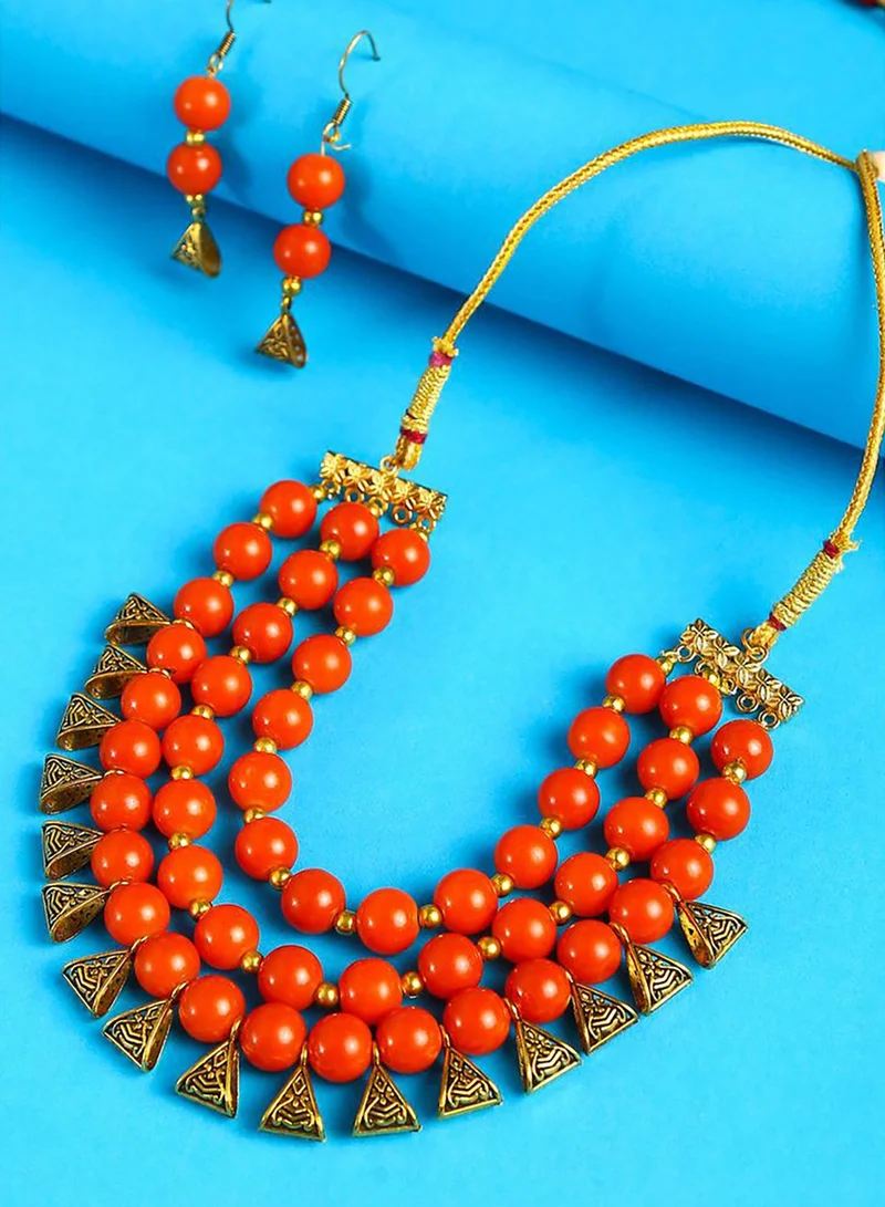 SOHI 3 Layered Gold-Plated Beaded Loop Jewellery Set