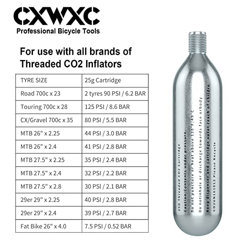 CXWXC خرطوشة CO2 مل threaded بسعة 16 جرام/25 جرام أو مضخة CO2 لإطارات الدراجات - خرطوشة لمضخة CO2 مع اتصال مل threaded، مضخة CO2 للدراجات على الطرق والجبال - Image 3