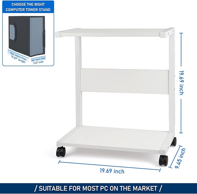 INDIAN DECOR INDIAN DECOR 45152 Space Saving Racks MultiLayer fax Racks Computer Tower Stand PC Stand 2Tier CPU Stand with Lockable Wheels Under Desk Fits Most PC White  - Image 2