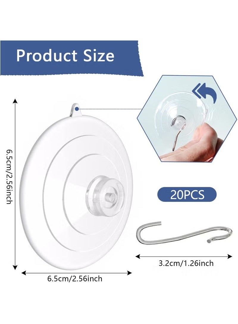 20 Pack Suction Cup Hooks, Inches Clear Pvc Suction Cups with Metal Hooks Removable Waterproof Strong Powerful Suction Cups for Kitchen Bathroom Shower Wall Window Glass Door - Image 2